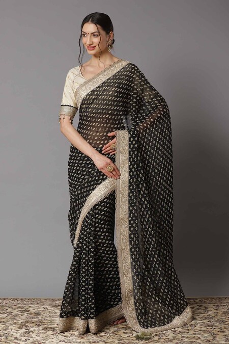 Black And White Color Chiffon Saree - Viola Collection Yf#17431, मुद्रित  शिफॉन साड़ी - Ozone Shield, Mumbai | ID: 2849416640097