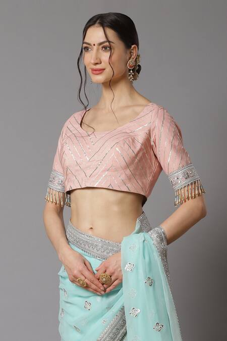 Buy Shikhar Sharma Blue Saree Georgette And Blouse Cotton Chanderi Embroidery Badla Floral With Online at Aza Fashions Buy_Shikhar Sharma_Blue Saree Georgette And Blouse Cotton Chanderi Embroidery Badla Floral With _Online_at_Aza_Fashions