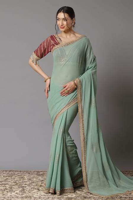 SHIKHAR SHARMA Embroidered Border Saree With Blouse 