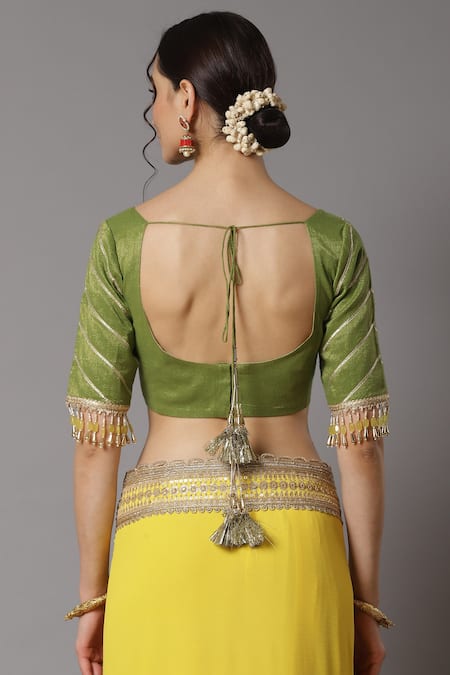Buy_Shikhar Sharma_Yellow Saree Georgette And Blouse Cotton Chanderi Embroidery Badla Border With _Online_at_Aza_Fashions