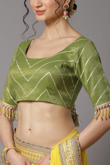 Shop_Shikhar Sharma_Yellow Saree Georgette And Blouse Cotton Chanderi Embroidery Badla Border With _Online_at_Aza_Fashions