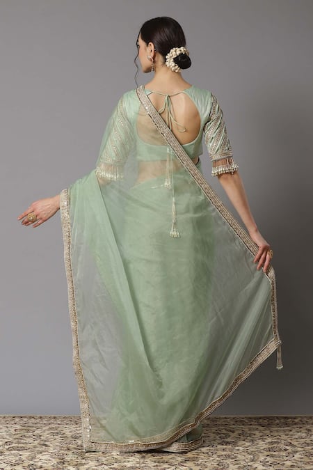 Shikhar Sharma Embroidered Border Saree With Blouse 