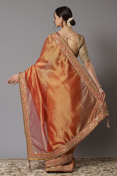 Shop_Shikhar Sharma_Red Metallic Tissue And Brocade Embroidery Dori Round Saree With Blouse _at_Aza_Fashions
