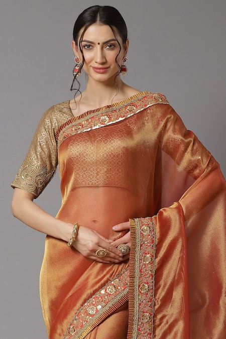 Shikhar Sharma_Red Metallic Tissue And Brocade Embroidery Dori Round Saree With Blouse _Online_at_Aza_Fashions
