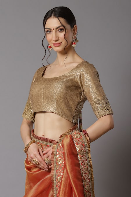 Buy_Shikhar Sharma_Red Metallic Tissue And Brocade Embroidery Dori Round Saree With Blouse _Online_at_Aza_Fashions
