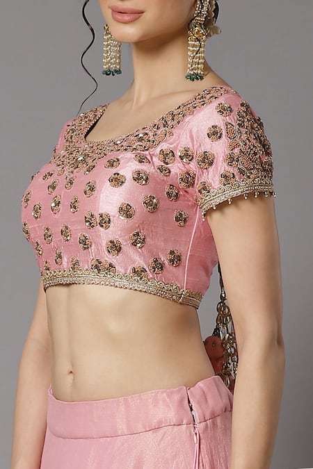 Buy_Shikhar Sharma_Pink Lehenga Cotton Chanderi Embroidery Gota Patti Round Set _Online_at_Aza_Fashions