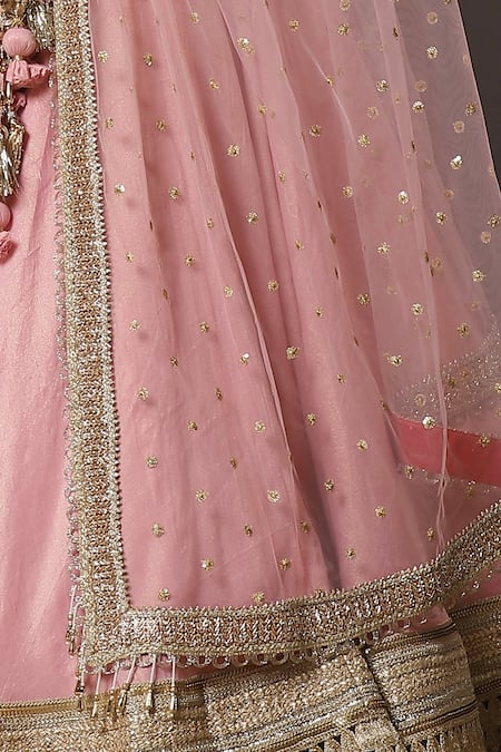 Shop_Shikhar Sharma_Pink Lehenga Cotton Chanderi Embroidery Gota Patti Round Set _Online_at_Aza_Fashions