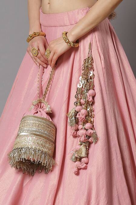 Shikhar Sharma_Pink Lehenga Cotton Chanderi Embroidery Gota Patti Round Set _at_Aza_Fashions