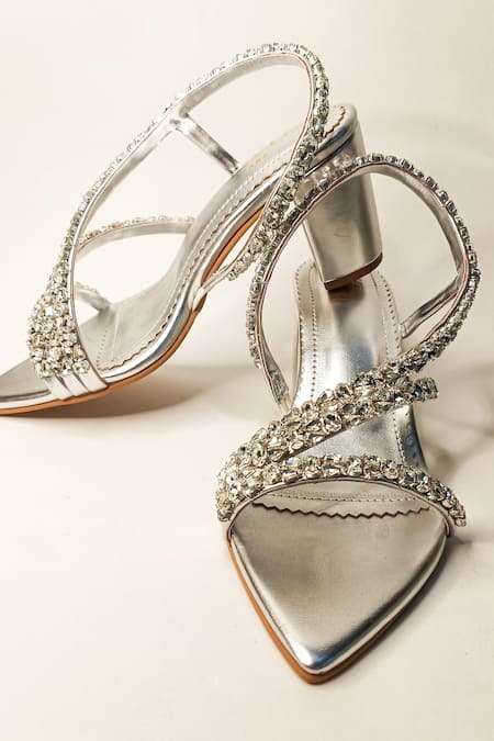Shop The Alter Silver Crystals Kiara Embellished Strap Block Heels at Aza Fashions Shop_The Alter_Silver Crystals Kiara Embellished Strap Block Heels _at_Aza_Fashions