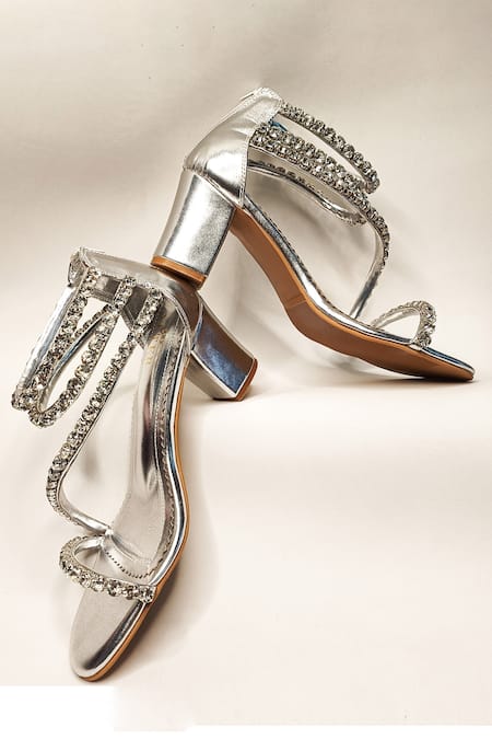 Shop The Alter Silver Rhinestones Serena Embellished Block Heels at Aza Fashions Shop_The Alter_Silver Rhinestones Serena Embellished Block Heels _at_Aza_Fashions