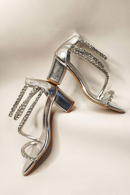 The Alter Silver Rhinestones Serena Embellished Block Heels Online at Aza Fashions The Alter_Silver Rhinestones Serena Embellished Block Heels _Online_at_Aza_Fashions