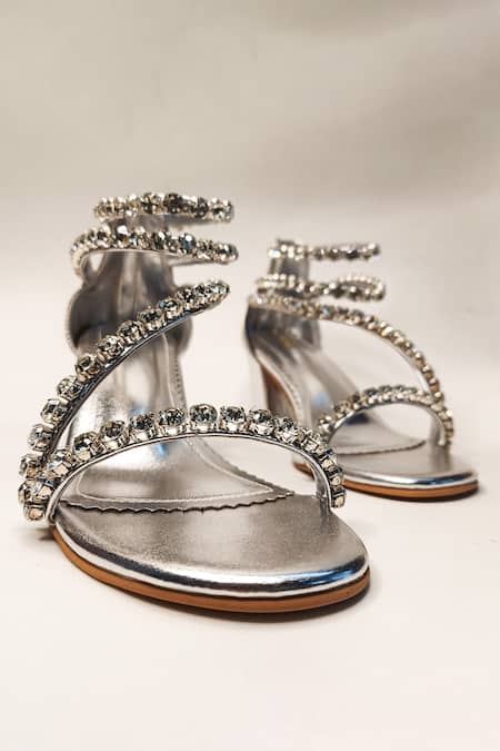 Shop The Alter Silver Rhinestones Serena Embellished Block Heels Online at Aza Fashions Shop_The Alter_Silver Rhinestones Serena Embellished Block Heels _Online_at_Aza_Fashions