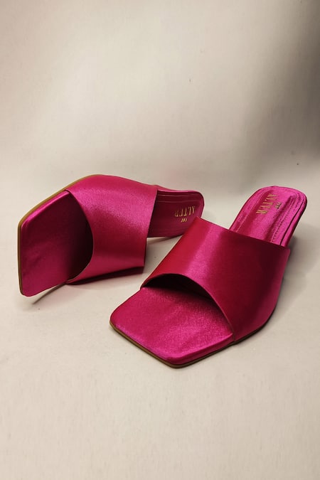 Pink Satin Square Toe Strap Lace Up Ribbon High Heeled Sandals |  PrettyLittleThing KSA