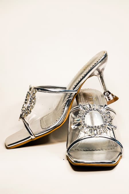 The Alter_Silver Embellished Estella Clear Strap Pyramid Heels_Online_at_Aza_Fashions