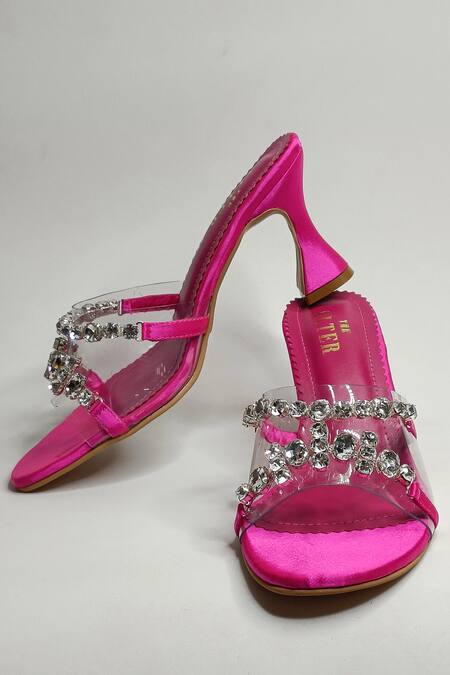 Shop The Alter Fuchsia Embellished Zenzy Satin Hourglass Heels at Aza Fashions Shop_The Alter_Fuchsia Embellished Zenzy Satin Hourglass Heels_at_Aza_Fashions