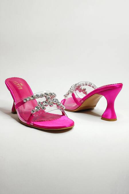 Buy The Alter Fuchsia Embellished Zenzy Satin Hourglass Heels Online at Aza Fashions Buy_The Alter_Fuchsia Embellished Zenzy Satin Hourglass Heels_Online_at_Aza_Fashions