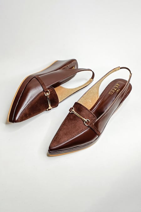 The Alter Brown Buckles Audrey Slingback Wedges Online at Aza Fashions The Alter_Brown Buckles Audrey Slingback Wedges _Online_at_Aza_Fashions