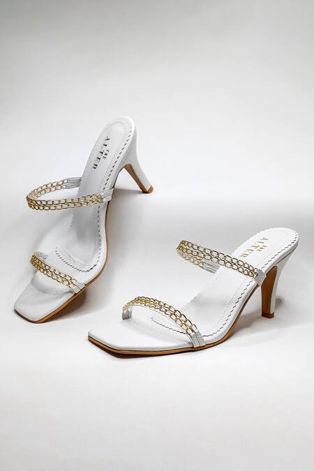 The Alter White Chain Strap Stiletto Heels at Aza Fashions The Alter_White Chain Strap Stiletto Heels _at_Aza_Fashions