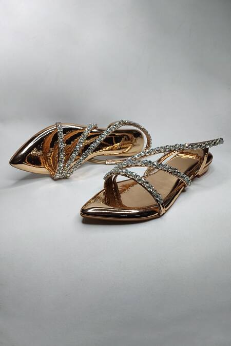 The Alter Gold Rose Embellished Multi Strap Flats Online at Aza Fashions The Alter_Gold Rose Embellished Multi Strap Flats _Online_at_Aza_Fashions