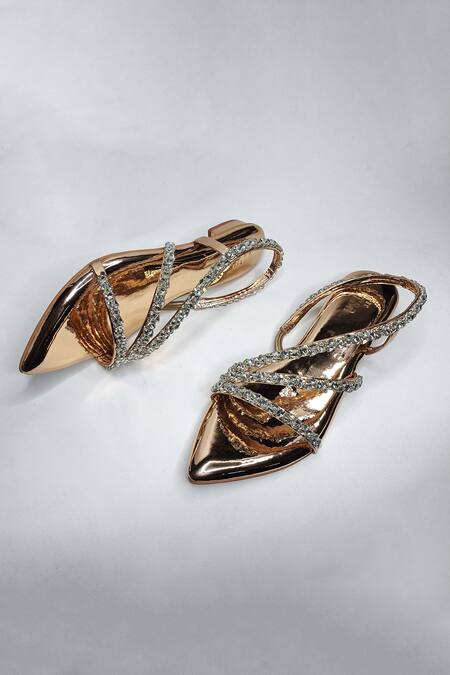 Buy The Alter Gold Rose Embellished Multi Strap Flats Online at Aza Fashions Buy_The Alter_Gold Rose Embellished Multi Strap Flats _Online_at_Aza_Fashions