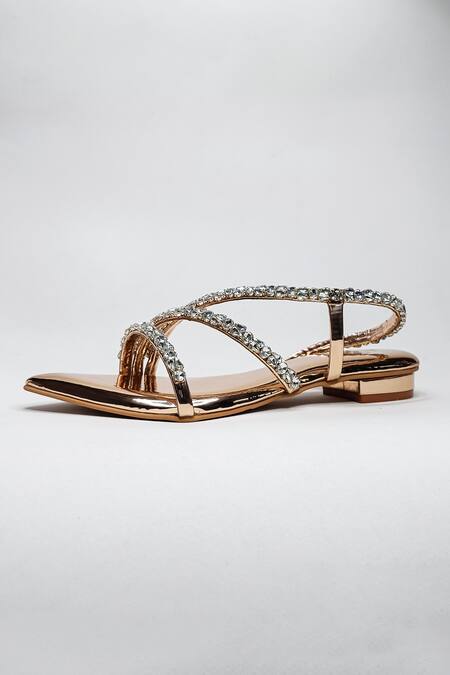 Shop The Alter Gold Rose Embellished Multi Strap Flats Online at Aza Fashions Shop_The Alter_Gold Rose Embellished Multi Strap Flats _Online_at_Aza_Fashions