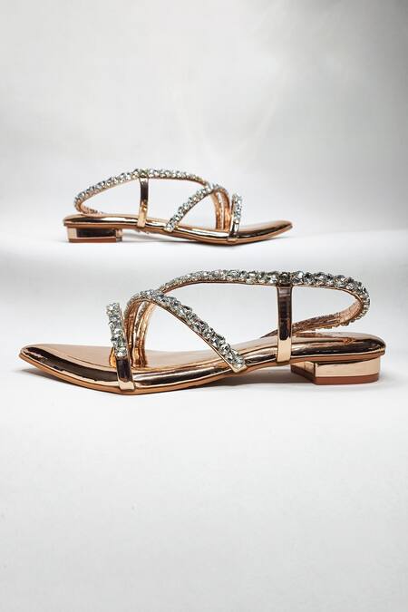 The Alter Gold Rose Embellished Multi Strap Flats at Aza Fashions The Alter_Gold Rose Embellished Multi Strap Flats _at_Aza_Fashions