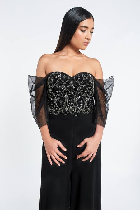 Shivani Awasty Black Net And Poly Blend Hand Embroidery Sweetheart Neck Corset Jumpsuit Online at Aza Fashions Shivani Awasty_Black Net And Poly Blend Hand Embroidery Sweetheart Neck Corset Jumpsuit _Online_at_Aza_Fashions
