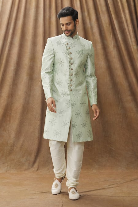 Arihant Rai Sinha Green Sherwani Art Silk Embroidered Floral Set