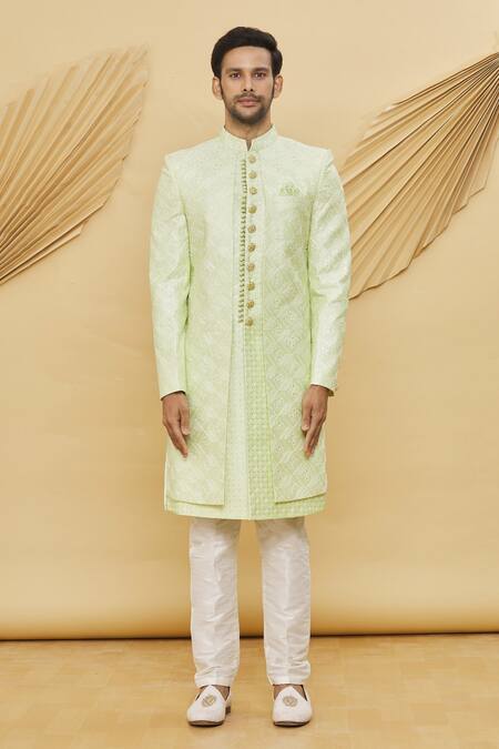Arihant Rai Sinha Green Silk Embroidery Floral Sherwani Set Online at Aza Fashions Arihant Rai Sinha_Green Silk Embroidery Floral Sherwani Set _Online_at_Aza_Fashions