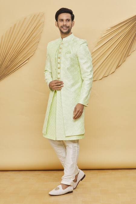 Buy Arihant Rai Sinha Green Silk Embroidery Floral Sherwani Set Online at Aza Fashions Buy_Arihant Rai Sinha_Green Silk Embroidery Floral Sherwani Set _Online_at_Aza_Fashions