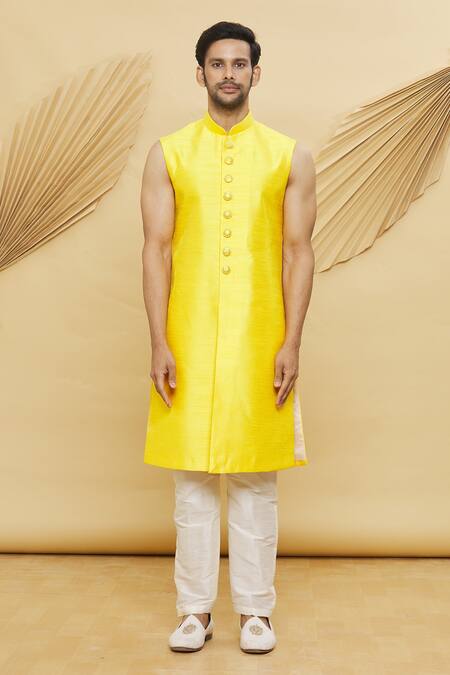 Arihant Rai Sinha Yellow Silk Sequins, Embroidery Jacket And Kurta Set Online at Aza Fashions Arihant Rai Sinha_Yellow Silk Sequins, Embroidery Jacket And Kurta Set_Online_at_Aza_Fashions