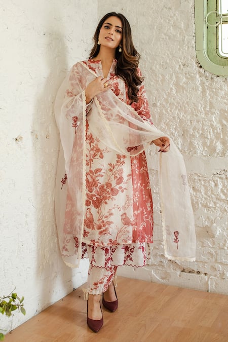 NAAZ BY NOOR Chanderi Floral Print Kurta Set 