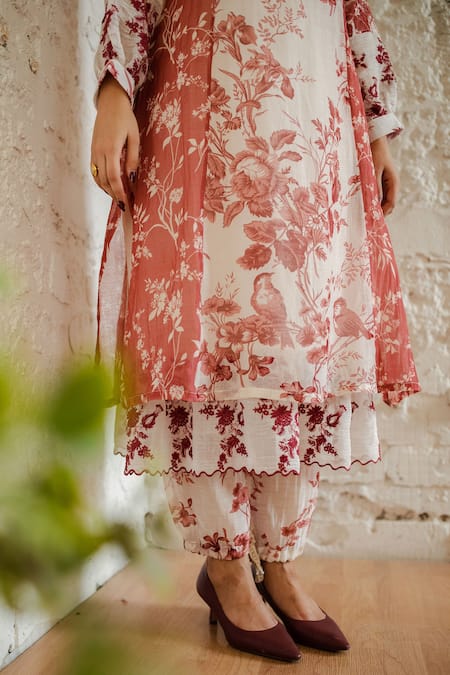 Naaz By Noor White Cotton, Organza, Chanderi Floral Print Band Collar Kurta Set at Aza Fashions Naaz By Noor_White Cotton, Organza, Chanderi Floral Print Band Collar Kurta Set _at_Aza_Fashions