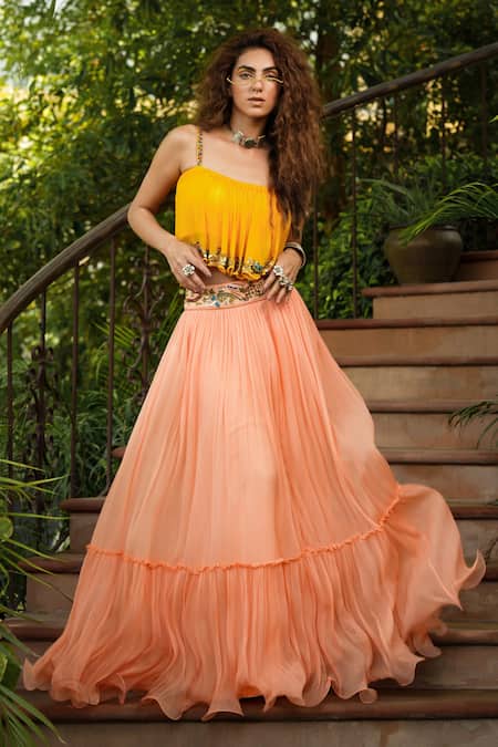 Net Long Amazing Orange Readymade Skirt