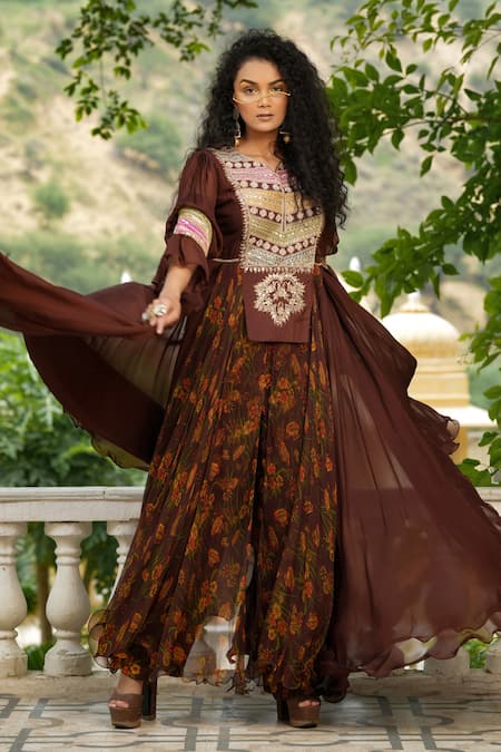 Pallavi Jaipur Asymmetric Tunic & Floral Print Palazzo Set 