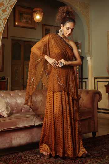 Buy Pallavi Jaipur Yellow Jumpsuit Silk Satin And Toga Chiffon Geometric Print, Sequin & With at Aza Fashions Buy_Pallavi Jaipur_Yellow Jumpsuit Silk Satin And Toga Chiffon Geometric Print, Sequin & With_at_Aza_Fashions