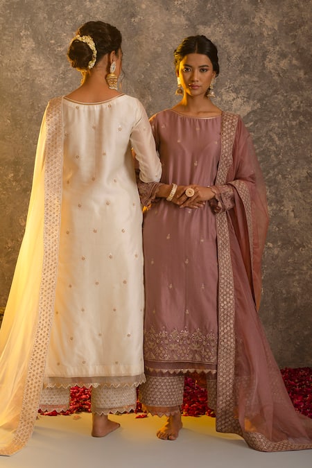 Buy_Glittire By Sakshi Verma_Purple Silk Chanderi Embroidered Zari And Sequin Work Kurta Palazzo Set _Online_at_Aza_Fashions