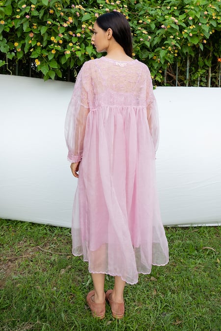 Ayaka Silk Organza Embroidered Gathered Dress 
