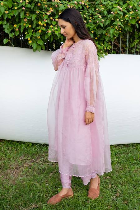 Buy_Ayaka_Purple Dress 100% Silk Organza, Inner Viscose Tabby Hand Embroidered Gathered _Online_at_Aza_Fashions