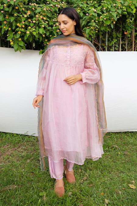 Shop_Ayaka_Purple Dress 100% Silk Organza, Inner Viscose Tabby Hand Embroidered Gathered _Online_at_Aza_Fashions