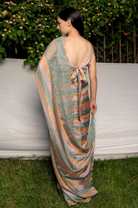 Shop_Ayaka_Multi Color 100% Silk Organza Embroidered Saree With Scallop Edges  _at_Aza_Fashions