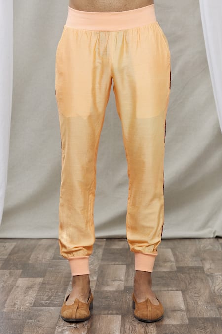 Shop_Ankur J_Peach Cotton Silk Floral Printed Waistcoat And Kurta Set _Online_at_Aza_Fashions