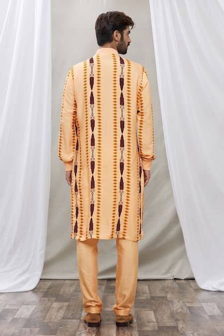 Shop Ankur J Peach Cotton Silk Floral Print Kurta Set at Aza Fashions Shop_Ankur J_Peach Cotton Silk Floral Print Kurta Set _at_Aza_Fashions