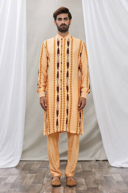 Buy Ankur J Peach Cotton Silk Floral Print Kurta Set Online at Aza Fashions Buy_Ankur J_Peach Cotton Silk Floral Print Kurta Set _Online_at_Aza_Fashions