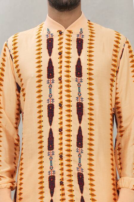 Ankur J Peach Cotton Silk Floral Print Kurta Set at Aza Fashions Ankur J_Peach Cotton Silk Floral Print Kurta Set _at_Aza_Fashions