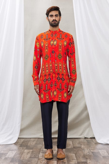 Buy Ankur J Orange Cotton Silk Floral Print Kurta Set Online at Aza Fashions Buy_Ankur J_Orange Cotton Silk Floral Print Kurta Set _Online_at_Aza_Fashions