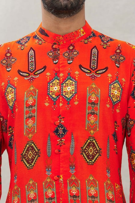 Ankur J Orange Cotton Silk Floral Print Kurta Set at Aza Fashions Ankur J_Orange Cotton Silk Floral Print Kurta Set _at_Aza_Fashions