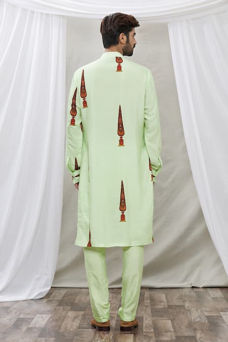 Shop Ankur J Green Cotton Silk Floral, Paisley Printed Kurta Set at Aza Fashions Shop_Ankur J_Green Cotton Silk Floral, Paisley Printed Kurta Set _at_Aza_Fashions