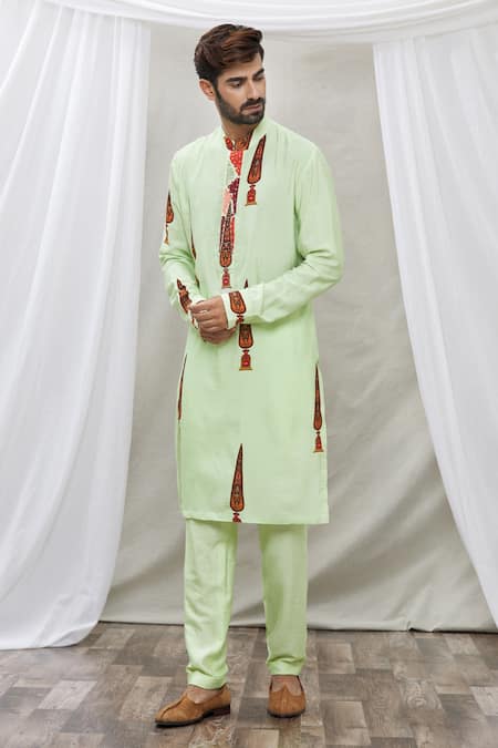 Ankur J Green Cotton Silk Floral, Paisley Printed Kurta Set Online at Aza Fashions Ankur J_Green Cotton Silk Floral, Paisley Printed Kurta Set _Online_at_Aza_Fashions