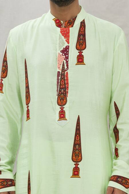 Ankur J Green Cotton Silk Floral, Paisley Printed Kurta Set at Aza Fashions Ankur J_Green Cotton Silk Floral, Paisley Printed Kurta Set _at_Aza_Fashions